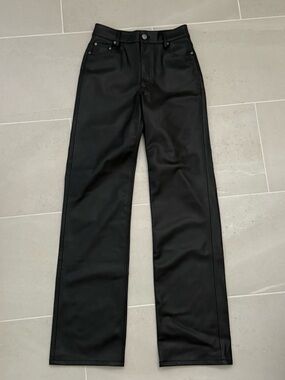 Zara Black Straight-Leg Leather Pants Size 2